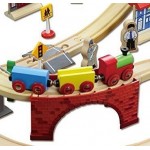 Set trenulete Mountain Rock Town cu circuit montan si tunel dublu Rail Road 100 piese din lemn